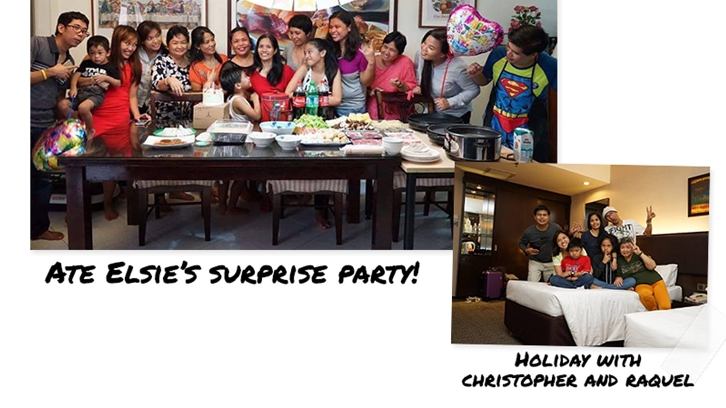 foreign domestic worker photo collage surprise party and staycation