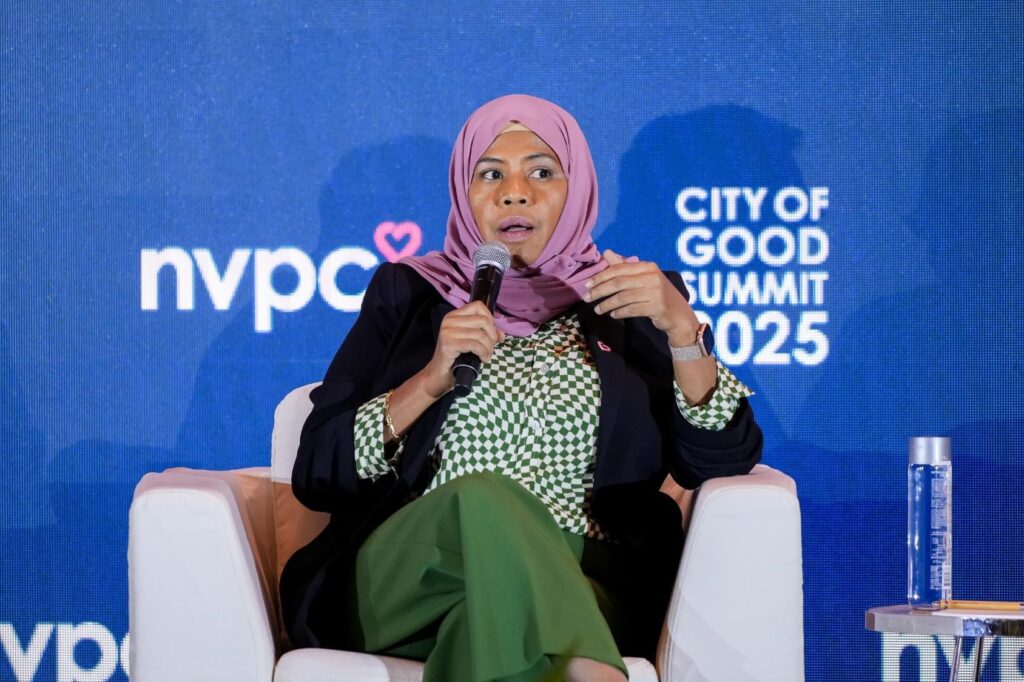 NVPC’s Fundraising Forum: Putting the Fun in Fundraising 4 Saleemah Ismail (New Life Stories), panellist of the forum, sharing her thoughts on stage