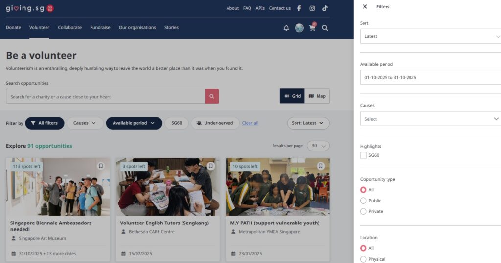 giving sg volunteer webpages