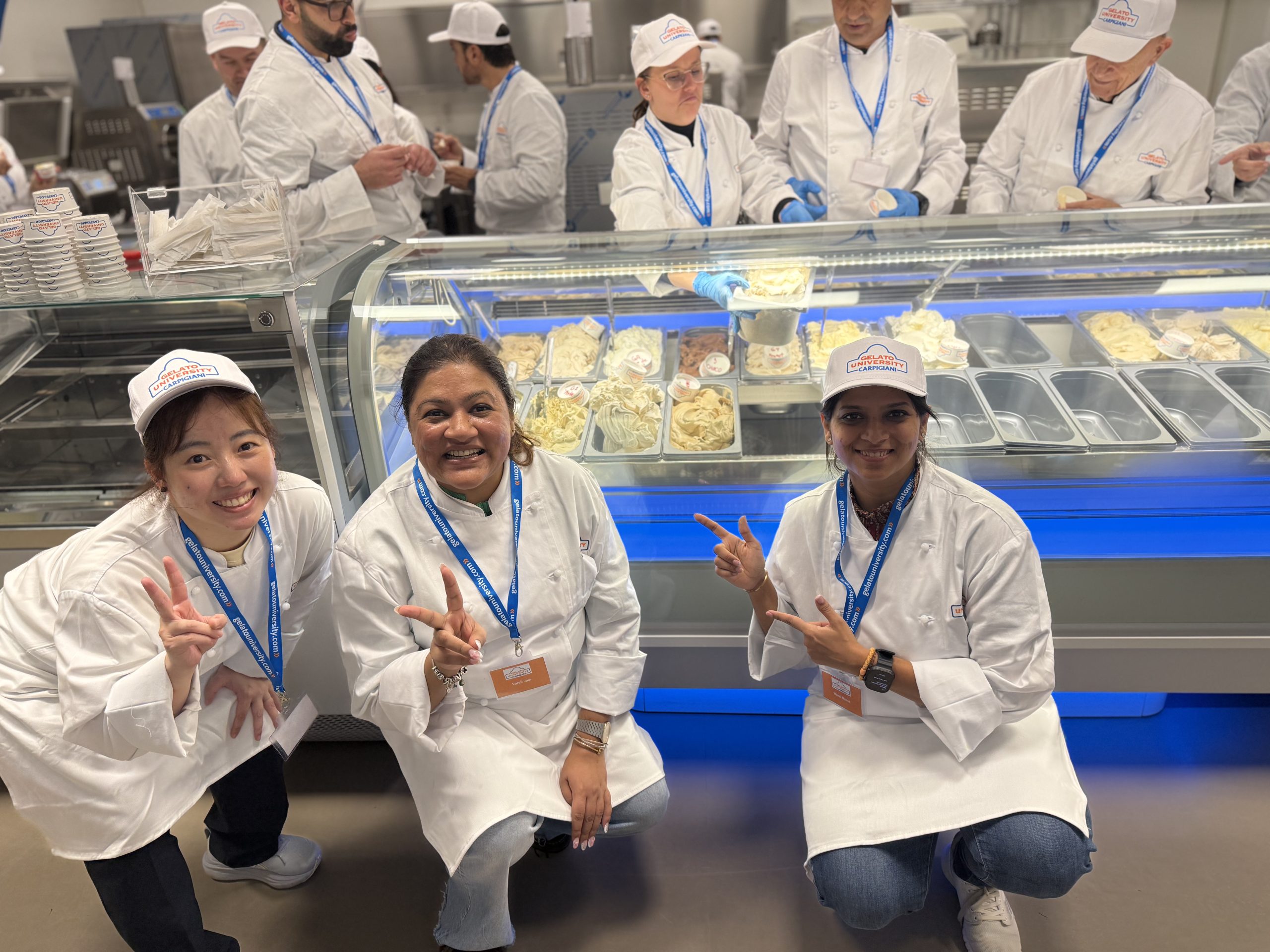 Stella and course mates in gelato-making class