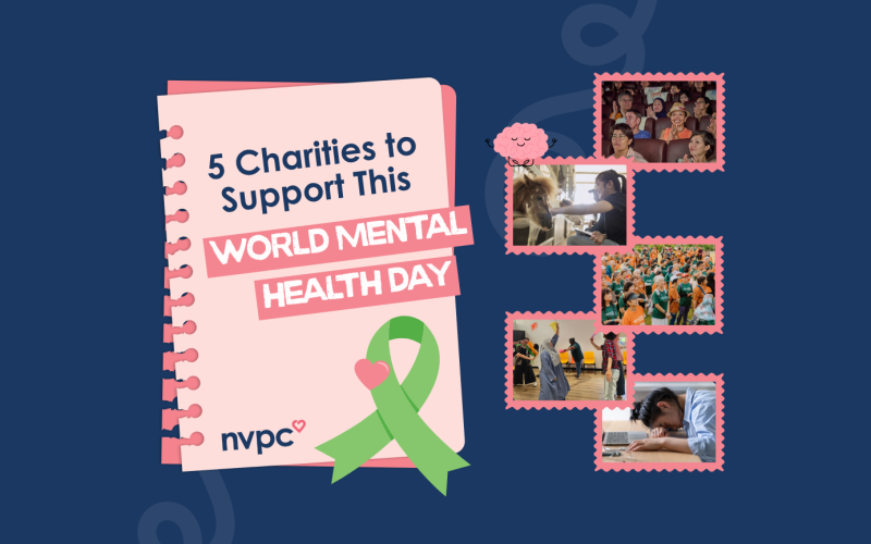 Image with photos from various organisations supporting mental health. Text reads "5 Charities to Support this World Mental Health Day"
